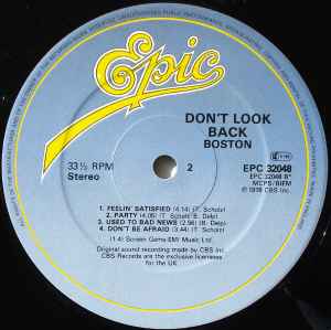 Boston Don't Look Back UK Vinyl, LP, Album, Reissue Epic – EPC 32048