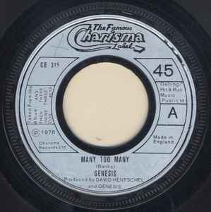 Genesis Many Too Many Charisma 1978 - 7"