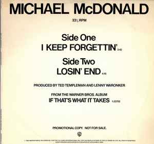 Michael McDonald I Keep Forgettin' Warner Bros. Records 1982 - 12" Promo