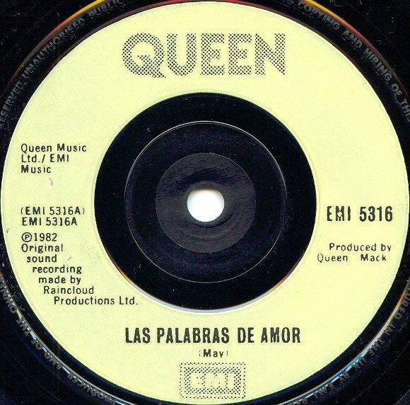 Queen Las Palabras De Amor (The Words Of Love) EMI 1982 - 7"